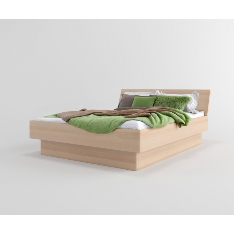 Łóżko drewniane bukowe z pojemnikiem i pochyłym wezgłowiem FORTA