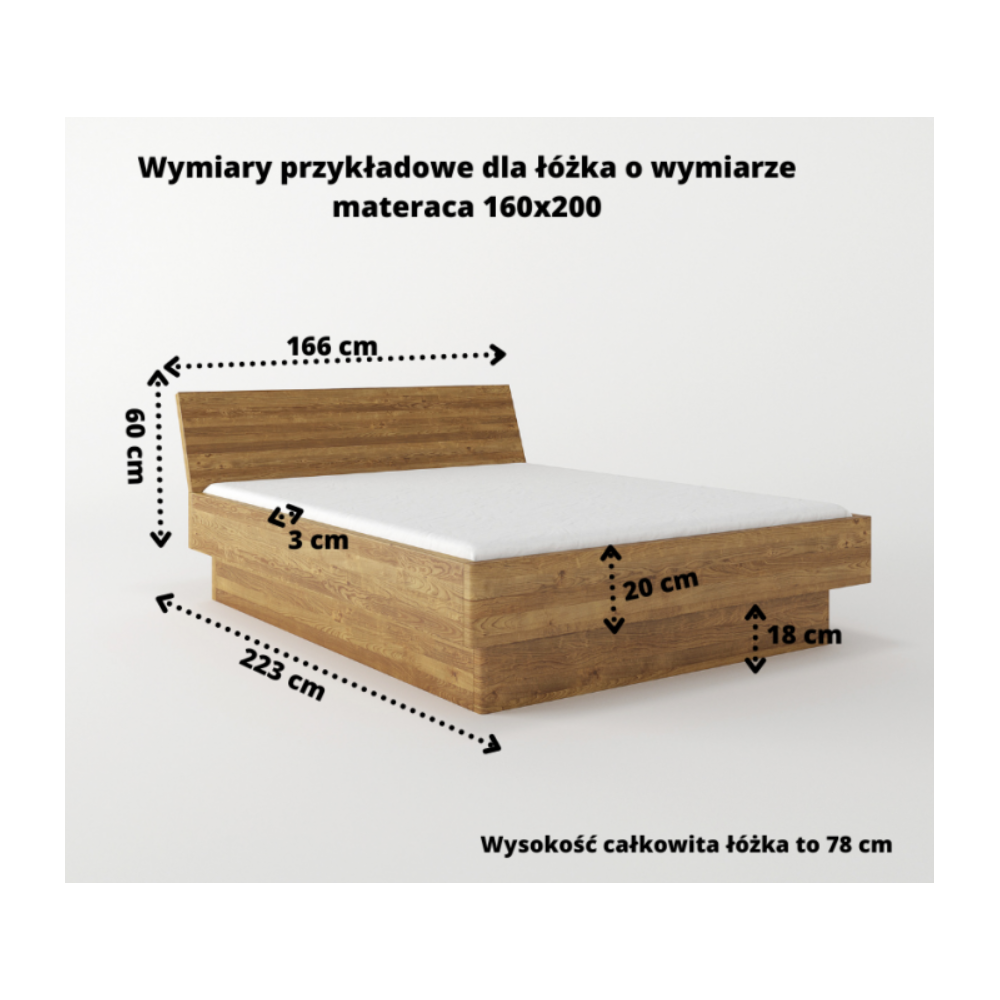 Łóżko dębowe Forta z pojemnikiem i pochyłym wezgłowiem dziki dąb